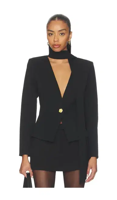 L'AGENCE Romy Tie Neck Blazer | Thumbnail 1 L'AGENCE Romy Tie Neck Blazer | Thumbnail 1