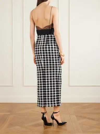 Balmain Frayed Checked Cotton-blend Tweed Midi Skirt | Thumbnail 3 Balmain Frayed Checked Cotton-blend Tweed Midi Skirt | Thumbnail 3