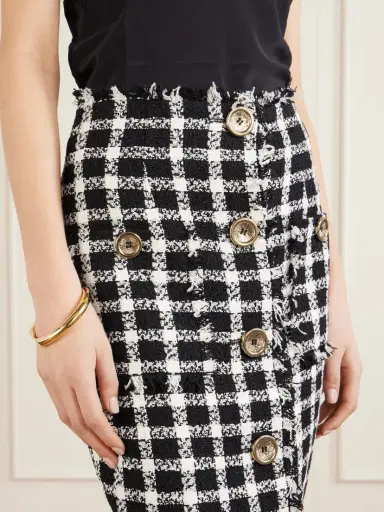 Balmain Frayed Checked Cotton-blend Tweed Midi Skirt | Thumbnail 4 Balmain Frayed Checked Cotton-blend Tweed Midi Skirt | Thumbnail 4