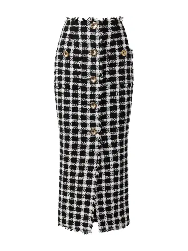 Balmain Frayed Checked Cotton-blend Tweed Midi Skirt | Thumbnail 1 Balmain Frayed Checked Cotton-blend Tweed Midi Skirt | Thumbnail 1