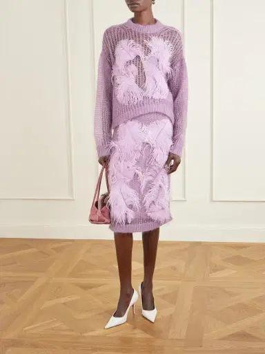 The Attico Feather-trimmed Crochet-knit Mohair-blend Sweater | Thumbnail 2 The Attico Feather-trimmed Crochet-knit Mohair-blend Sweater | Thumbnail 2