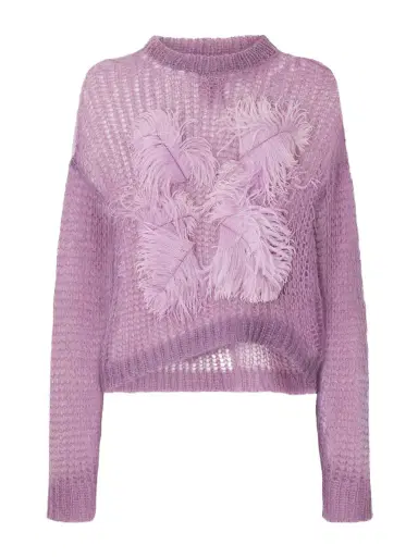The Attico Feather-trimmed Crochet-knit Mohair-blend Sweater | Thumbnail 1 The Attico Feather-trimmed Crochet-knit Mohair-blend Sweater | Thumbnail 1
