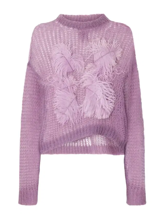Feather-trimmed Crochet-knit Mohair-blend Sweater Feather-trimmed Crochet-knit Mohair-blend Sweater