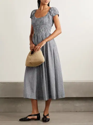 DÔEN Quinley Shirred Organic Cotton Midi Dress | Thumbnail 2 DÔEN Quinley Shirred Organic Cotton Midi Dress | Thumbnail 2