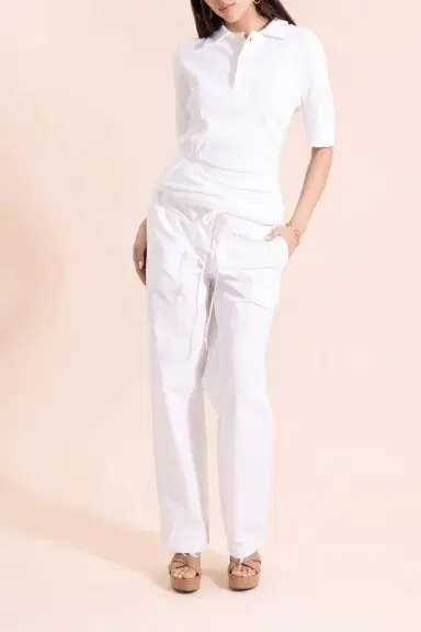 Victoria Beckham Twist Detail Polo Top - White | Thumbnail 2 Victoria Beckham Twist Detail Polo Top - White | Thumbnail 2