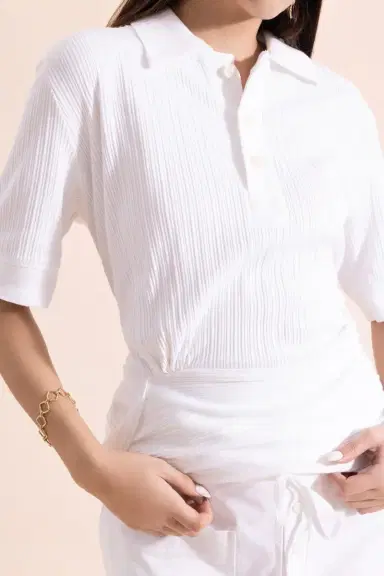 Victoria Beckham Twist Detail Polo Top - White | Thumbnail 3 Victoria Beckham Twist Detail Polo Top - White | Thumbnail 3