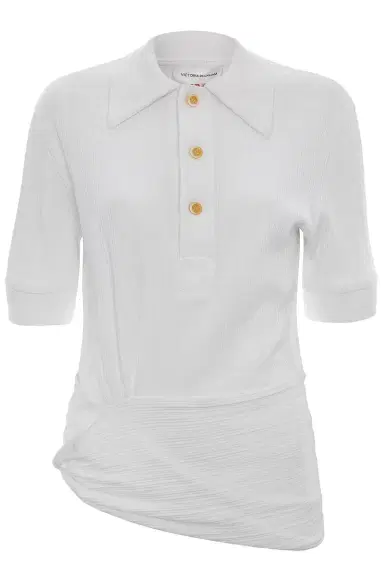 Victoria Beckham Twist Detail Polo Top - White | Thumbnail 1 Victoria Beckham Twist Detail Polo Top - White | Thumbnail 1