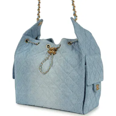 Chanel Chanel Medium 25 Hobo Bag Light Blue Washed Denim Antique Gold Hardware | Thumbnail 3 Chanel Chanel Medium 25 Hobo Bag Light Blue Washed Denim Antique Gold Hardware | Thumbnail 3