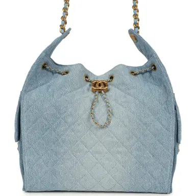 Chanel Chanel Medium 25 Hobo Bag Light Blue Washed Denim Antique Gold Hardware | Thumbnail 1 Chanel Chanel Medium 25 Hobo Bag Light Blue Washed Denim Antique Gold Hardware | Thumbnail 1