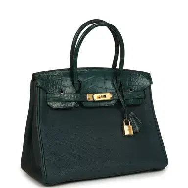 HERMÈS Hermes Birkin 30 Vert Cypress Togo and Matte Alligator Touch Gold Hardware | Thumbnail 2 HERMÈS Hermes Birkin 30 Vert Cypress Togo and Matte Alligator Touch Gold Hardware | Thumbnail 2