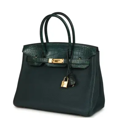 HERMÈS Hermes Birkin 30 Vert Cypress Togo and Matte Alligator Touch Gold Hardware | Thumbnail 3 HERMÈS Hermes Birkin 30 Vert Cypress Togo and Matte Alligator Touch Gold Hardware | Thumbnail 3