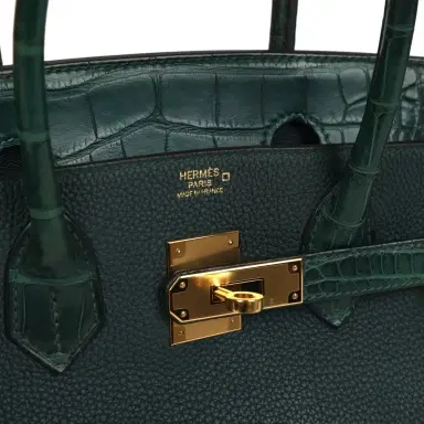 HERMÈS Hermes Birkin 30 Vert Cypress Togo and Matte Alligator Touch Gold Hardware | Thumbnail 7 HERMÈS Hermes Birkin 30 Vert Cypress Togo and Matte Alligator Touch Gold Hardware | Thumbnail 7