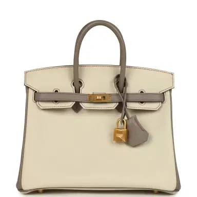 HERMÈS Hermes Special Order (HSS) Birkin 25 Craie and Gris Asphalte Epsom Brushed Palladium Hardware | Thumbnail 1 HERMÈS Hermes Special Order (HSS) Birkin 25 Craie and Gris Asphalte Epsom Brushed Palladium Hardware | Thumbnail 1