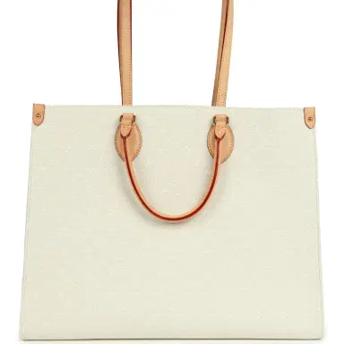 Louis Vuitton Louis Vuitton On The Go Miami GM Tote Light Beige Multi Jacquard Monogram Gold Hardware | Thumbnail 4 Louis Vuitton Louis Vuitton On The Go Miami GM Tote Light Beige Multi Jacquard Monogram Gold Hardware | Thumbnail 4
