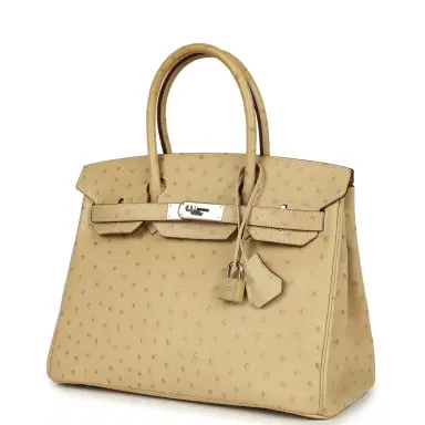 HERMÈS Pre-owned Hermes Birkin 30 Parchemin Ostrich Palladium Hardware | Thumbnail 4 HERMÈS Pre-owned Hermes Birkin 30 Parchemin Ostrich Palladium Hardware | Thumbnail 4