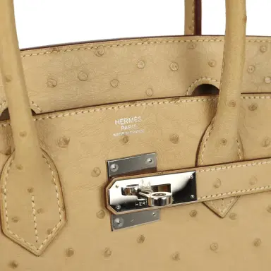 HERMÈS Pre-owned Hermes Birkin 30 Parchemin Ostrich Palladium Hardware | Thumbnail 6 HERMÈS Pre-owned Hermes Birkin 30 Parchemin Ostrich Palladium Hardware | Thumbnail 6