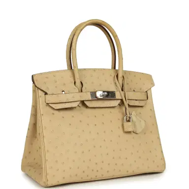 HERMÈS Pre-owned Hermes Birkin 30 Parchemin Ostrich Palladium Hardware | Thumbnail 1 HERMÈS Pre-owned Hermes Birkin 30 Parchemin Ostrich Palladium Hardware | Thumbnail 1