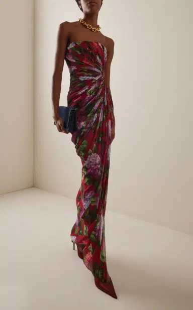 Carolina Herrera Draped Hydrangea-Printed Chiffon Gown | Thumbnail 2 Carolina Herrera Draped Hydrangea-Printed Chiffon Gown | Thumbnail 2