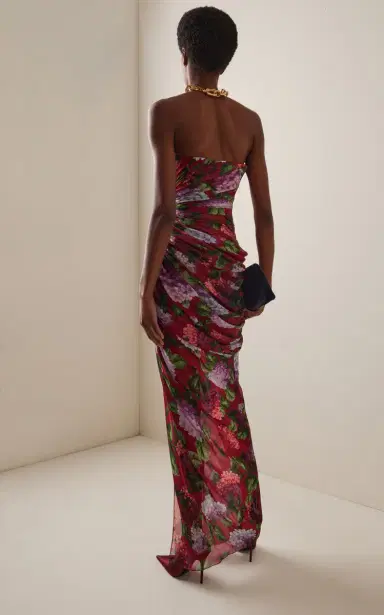 Carolina Herrera Draped Hydrangea-Printed Chiffon Gown | Thumbnail 4 Carolina Herrera Draped Hydrangea-Printed Chiffon Gown | Thumbnail 4
