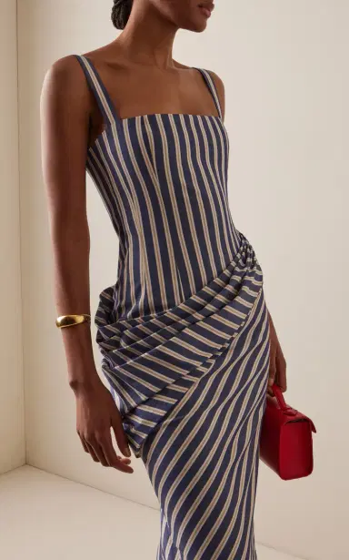 Carolina Herrera Draped Cotton Denim-Stripe Midi Dress | Thumbnail 3 Carolina Herrera Draped Cotton Denim-Stripe Midi Dress | Thumbnail 3