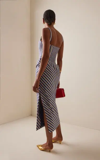 Carolina Herrera Draped Cotton Denim-Stripe Midi Dress | Thumbnail 4 Carolina Herrera Draped Cotton Denim-Stripe Midi Dress | Thumbnail 4