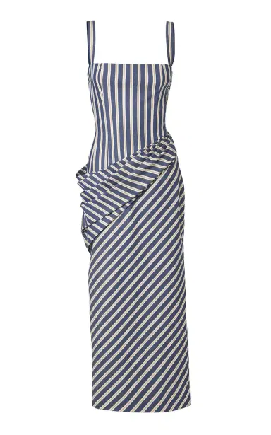 Carolina Herrera Draped Cotton Denim-Stripe Midi Dress | Thumbnail 6 Carolina Herrera Draped Cotton Denim-Stripe Midi Dress | Thumbnail 6