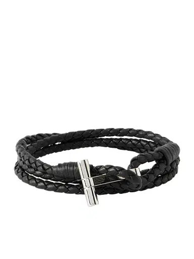 Tom Ford Woven Leather and Silver-Tone Wrap Bracelet - Men | Thumbnail 1 Tom Ford Woven Leather and Silver-Tone Wrap Bracelet - Men | Thumbnail 1