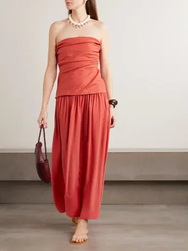 Faithfull Hedy Layered Gathered Linen And Crepe Maxi Dress | Thumbnail 2 Faithfull Hedy Layered Gathered Linen And Crepe Maxi Dress | Thumbnail 2