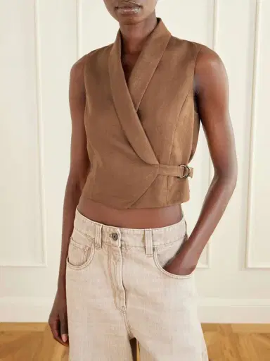 Brunello Cucinelli Linen-twill Wrap Vest | Thumbnail 3 Brunello Cucinelli Linen-twill Wrap Vest | Thumbnail 3