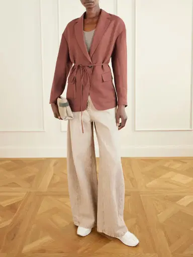 Brunello Cucinelli Embellished Belted Twill Wrap Jacket | Thumbnail 2 Brunello Cucinelli Embellished Belted Twill Wrap Jacket | Thumbnail 2