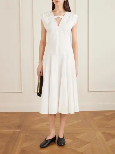 Proenza Schouler Manoela Ruched Paneled Cotton-blend Poplin Midi Dress | Thumbnail 2 Proenza Schouler Manoela Ruched Paneled Cotton-blend Poplin Midi Dress | Thumbnail 2