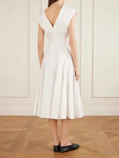 Proenza Schouler Manoela Ruched Paneled Cotton-blend Poplin Midi Dress | Thumbnail 3 Proenza Schouler Manoela Ruched Paneled Cotton-blend Poplin Midi Dress | Thumbnail 3