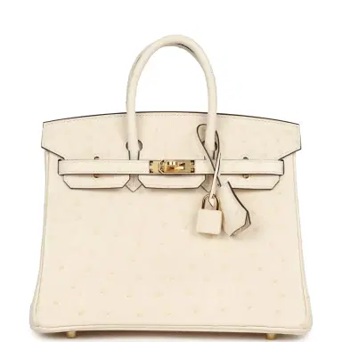HERMÈS Hermes Birkin 25 Nata Ostrich Gold Hardware | Thumbnail 1 HERMÈS Hermes Birkin 25 Nata Ostrich Gold Hardware | Thumbnail 1