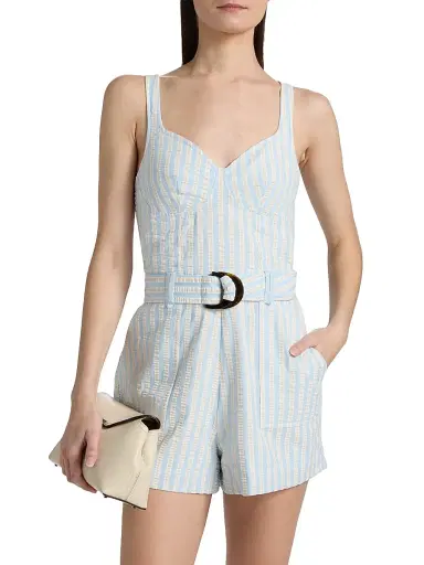 SIMKHAI Women's Kai Bustier-Style Romper - Hydrangea Blue Stripe | Thumbnail 3 SIMKHAI Women's Kai Bustier-Style Romper - Hydrangea Blue Stripe | Thumbnail 3
