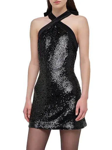 Simkhai Women's Isla Sequined Halter Minidress - Black - Size 6 | Thumbnail 3 Simkhai Women's Isla Sequined Halter Minidress - Black - Size 6 | Thumbnail 3