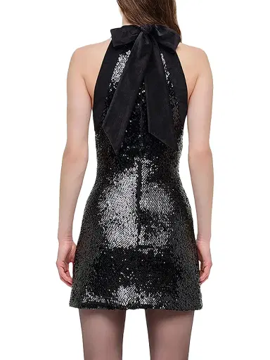 Simkhai Women's Isla Sequined Halter Minidress - Black - Size 6 | Thumbnail 4 Simkhai Women's Isla Sequined Halter Minidress - Black - Size 6 | Thumbnail 4