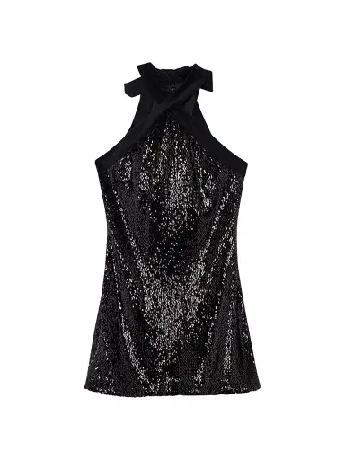 Simkhai Women's Isla Sequined Halter Minidress - Black - Size 6 | Thumbnail 1 Simkhai Women's Isla Sequined Halter Minidress - Black - Size 6 | Thumbnail 1