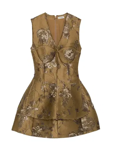 SIMKHAI Women's Brynelle Fit-&-Flare Floral Jacquard Minidress - Brown Metallic | Thumbnail 1 SIMKHAI Women's Brynelle Fit-&-Flare Floral Jacquard Minidress - Brown Metallic | Thumbnail 1