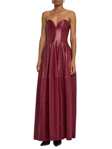 SIMKHAI Women's Carrington Strapless Leather Bustier Gown - Dark Red | Thumbnail 2 SIMKHAI Women's Carrington Strapless Leather Bustier Gown - Dark Red | Thumbnail 2