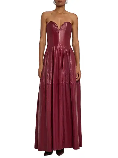 SIMKHAI Women's Carrington Strapless Leather Bustier Gown - Dark Red | Thumbnail 3 SIMKHAI Women's Carrington Strapless Leather Bustier Gown - Dark Red | Thumbnail 3