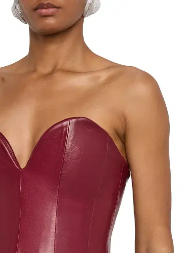 SIMKHAI Women's Carrington Strapless Leather Bustier Gown - Dark Red | Thumbnail 5 SIMKHAI Women's Carrington Strapless Leather Bustier Gown - Dark Red | Thumbnail 5