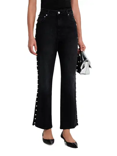 SIMKHAI Women's Amelia Embellished High-Rise Straight-Leg Ankle Jeans - Topanga | Thumbnail 3 SIMKHAI Women's Amelia Embellished High-Rise Straight-Leg Ankle Jeans - Topanga | Thumbnail 3