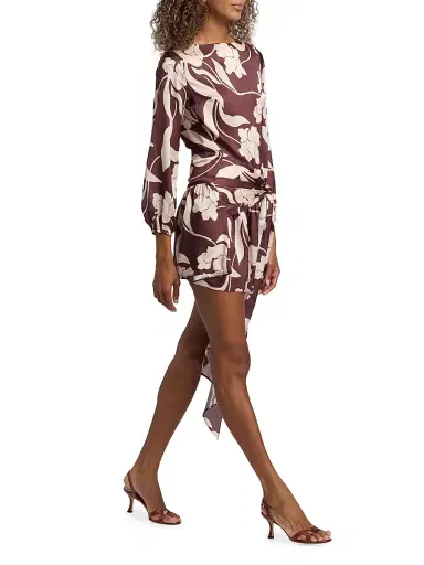 MISA Los Angeles Women's Larissa Floral Waist-Tie Minidress - Chocolate Flora | Thumbnail 2 MISA Los Angeles Women's Larissa Floral Waist-Tie Minidress - Chocolate Flora | Thumbnail 2