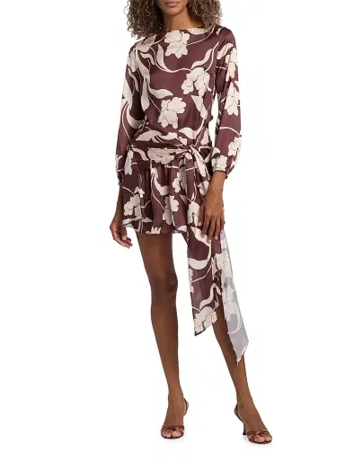MISA Los Angeles Women's Larissa Floral Waist-Tie Minidress - Chocolate Flora | Thumbnail 3 MISA Los Angeles Women's Larissa Floral Waist-Tie Minidress - Chocolate Flora | Thumbnail 3