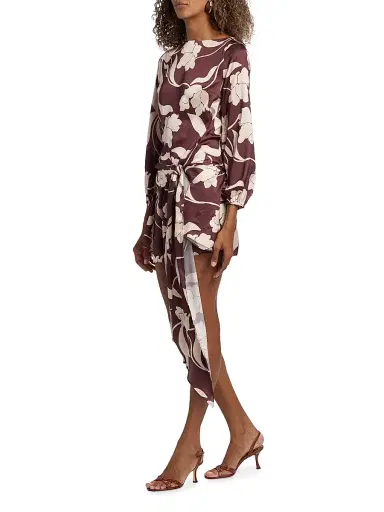 MISA Los Angeles Women's Larissa Floral Waist-Tie Minidress - Chocolate Flora | Thumbnail 4 MISA Los Angeles Women's Larissa Floral Waist-Tie Minidress - Chocolate Flora | Thumbnail 4