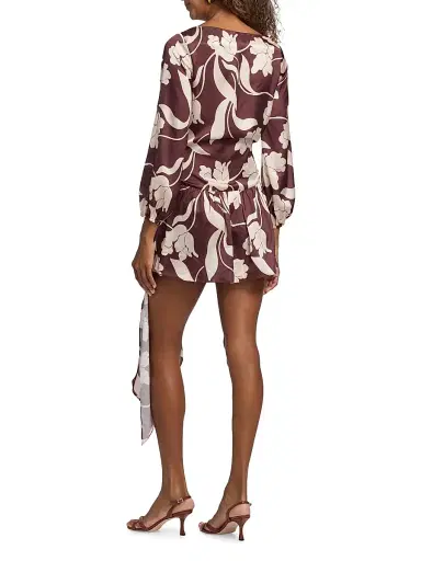 MISA Los Angeles Women's Larissa Floral Waist-Tie Minidress - Chocolate Flora | Thumbnail 5 MISA Los Angeles Women's Larissa Floral Waist-Tie Minidress - Chocolate Flora | Thumbnail 5