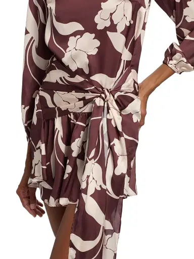 MISA Los Angeles Women's Larissa Floral Waist-Tie Minidress - Chocolate Flora | Thumbnail 6 MISA Los Angeles Women's Larissa Floral Waist-Tie Minidress - Chocolate Flora | Thumbnail 6