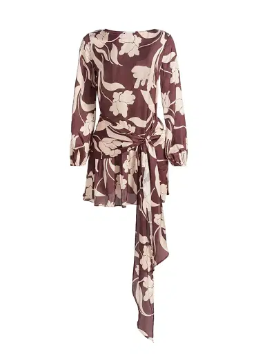 MISA Los Angeles Women's Larissa Floral Waist-Tie Minidress - Chocolate Flora | Thumbnail 1 MISA Los Angeles Women's Larissa Floral Waist-Tie Minidress - Chocolate Flora | Thumbnail 1