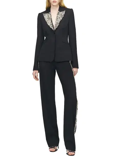 McQueen Women's Embellished Lapel Wool Blazer - Black | Thumbnail 2 McQueen Women's Embellished Lapel Wool Blazer - Black | Thumbnail 2