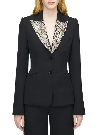 McQueen Women's Embellished Lapel Wool Blazer - Black | Thumbnail 3 McQueen Women's Embellished Lapel Wool Blazer - Black | Thumbnail 3
